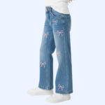 Blush Bow Charm Girls Denim Pants - Image 2