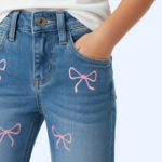 Blush Bow Charm Girls Denim Pants - Image 4